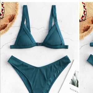 ISO ZAFUL Front Closure Bikini Set Peacock Blue